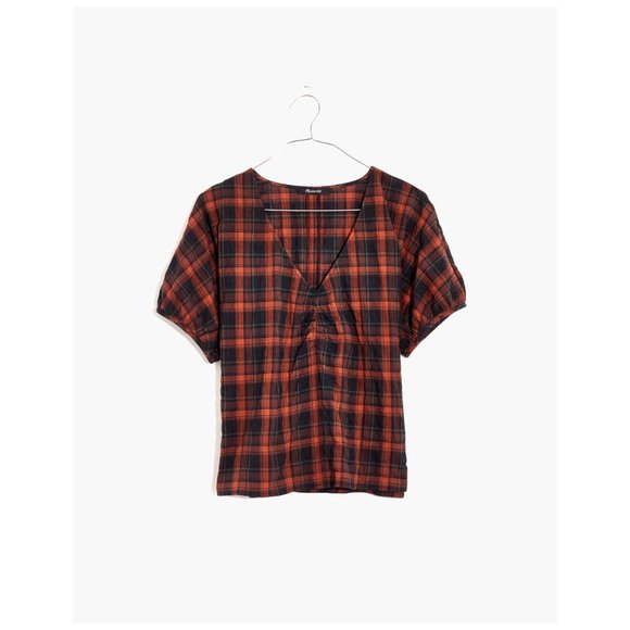 [NWT] Madewell Gathered V-Neck Top in Plaid - Picture 5 of 5
